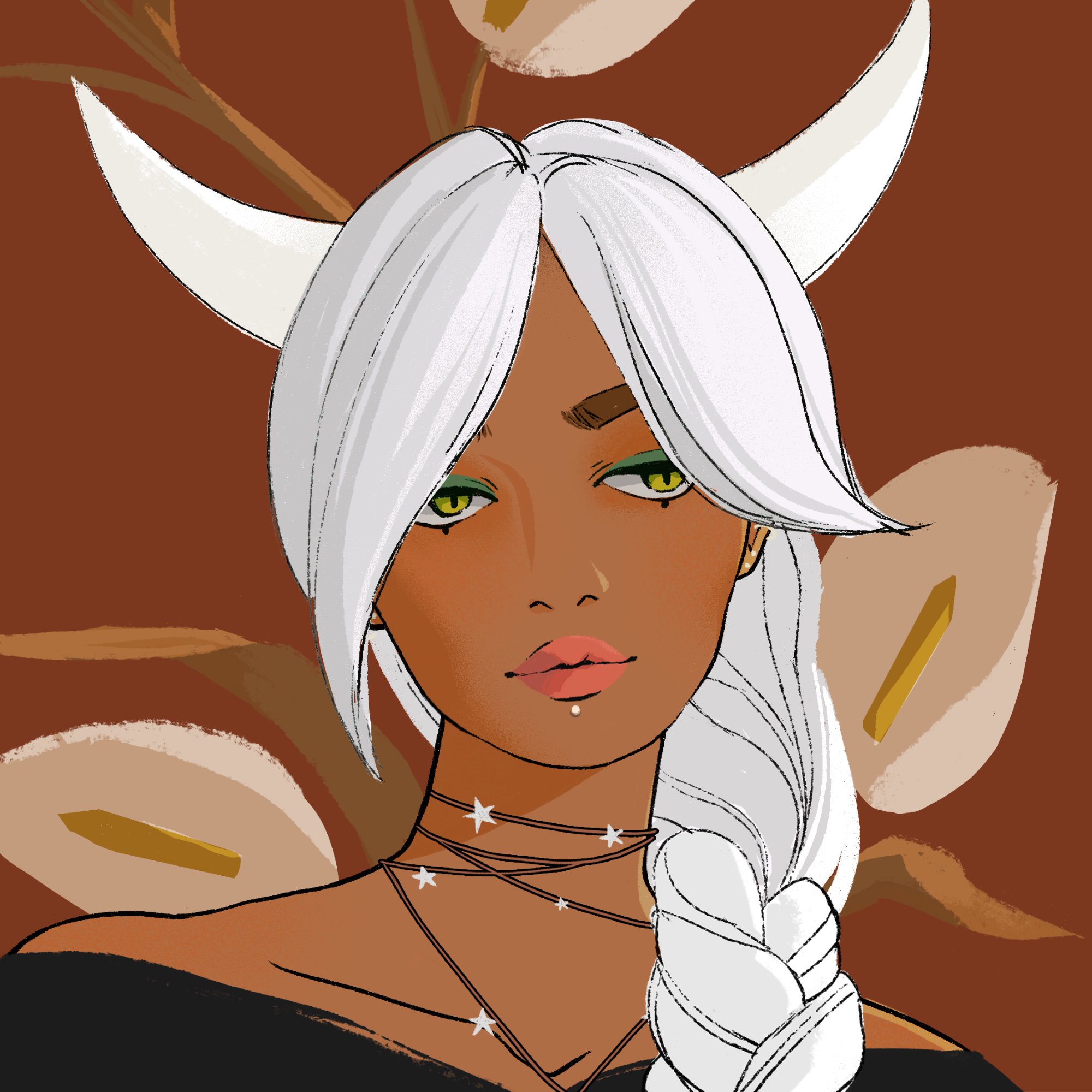 a portrait of Macadamia, the amber seed