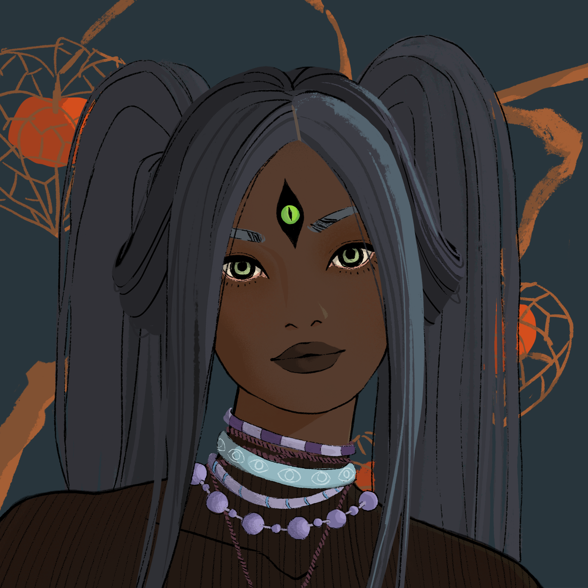 a portrait of Yali, the flaming grenade