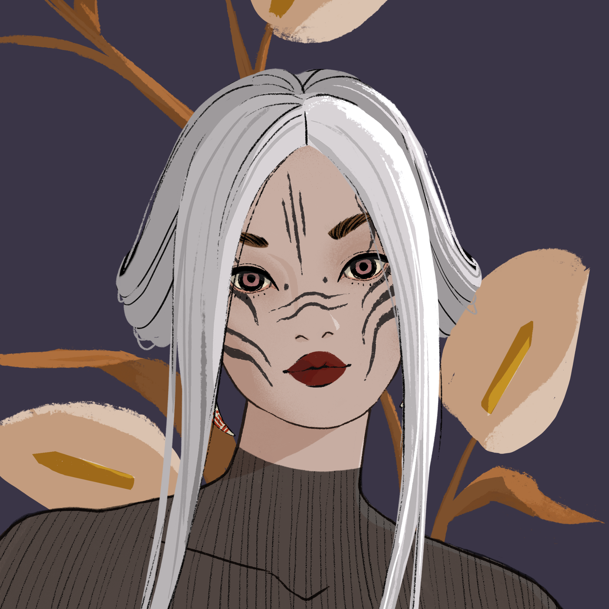a portrait of Katla, the burgundy shard