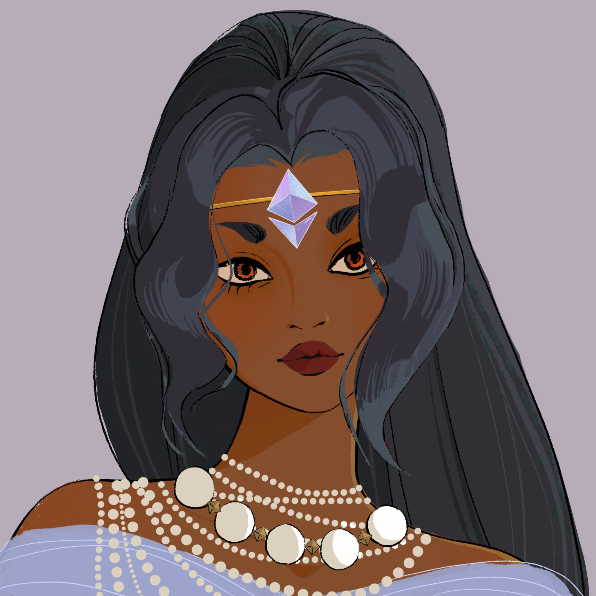 a portrait of Calone, the mauve sequin