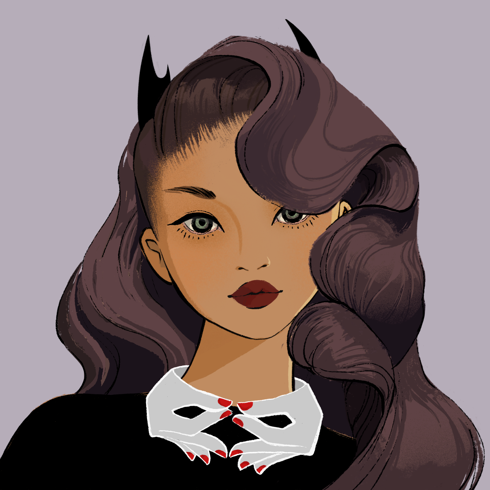 a portrait of Alizarin, the shadowed shield