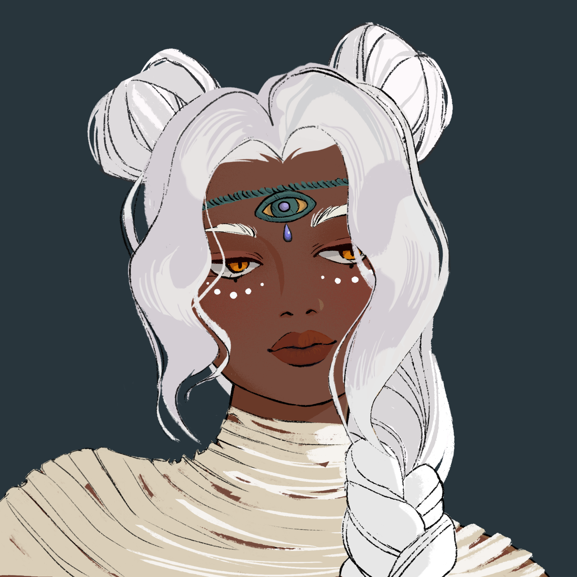 a portrait of Lychee, the periwinkle driftwood