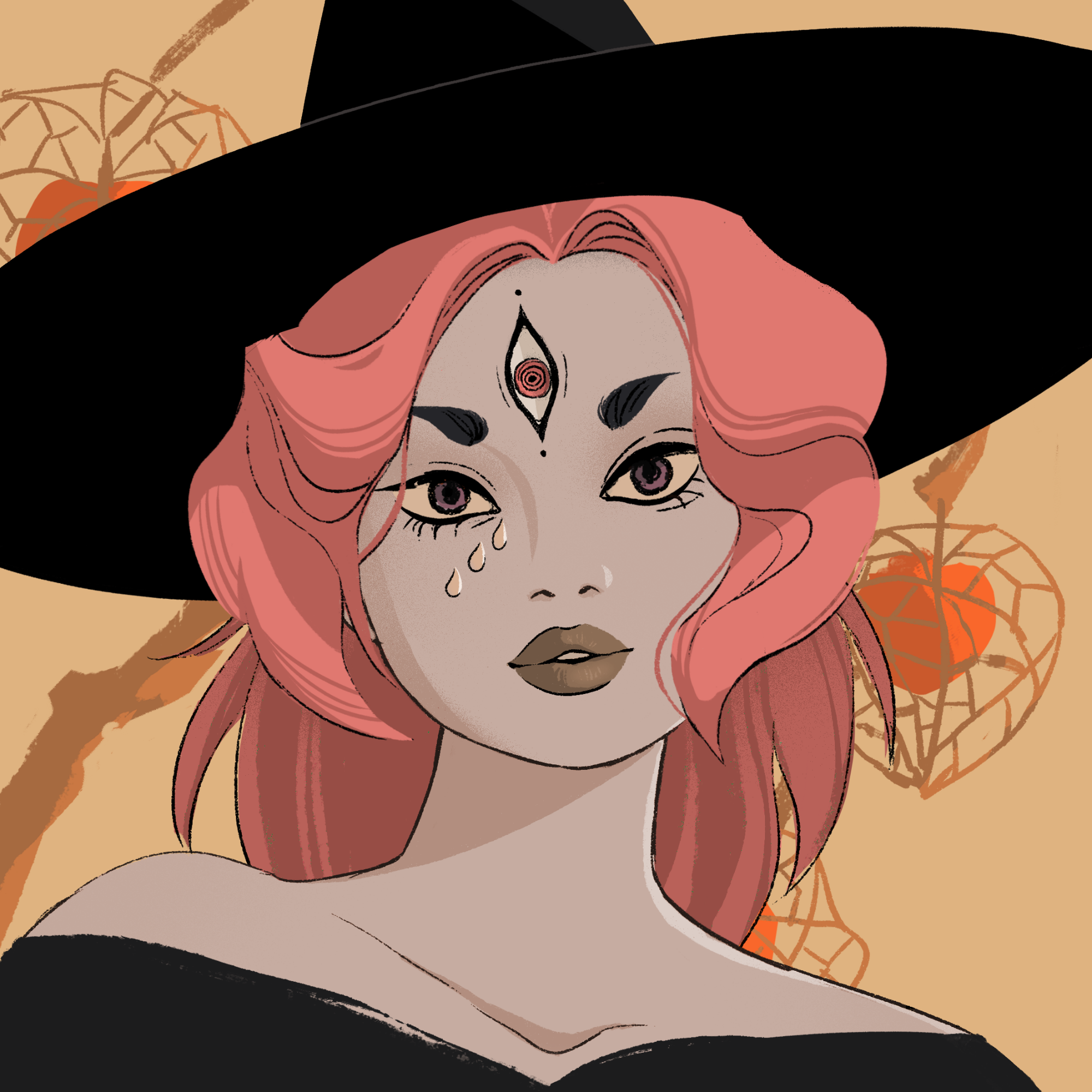 a portrait of Yali, the rain-slicked fire flower