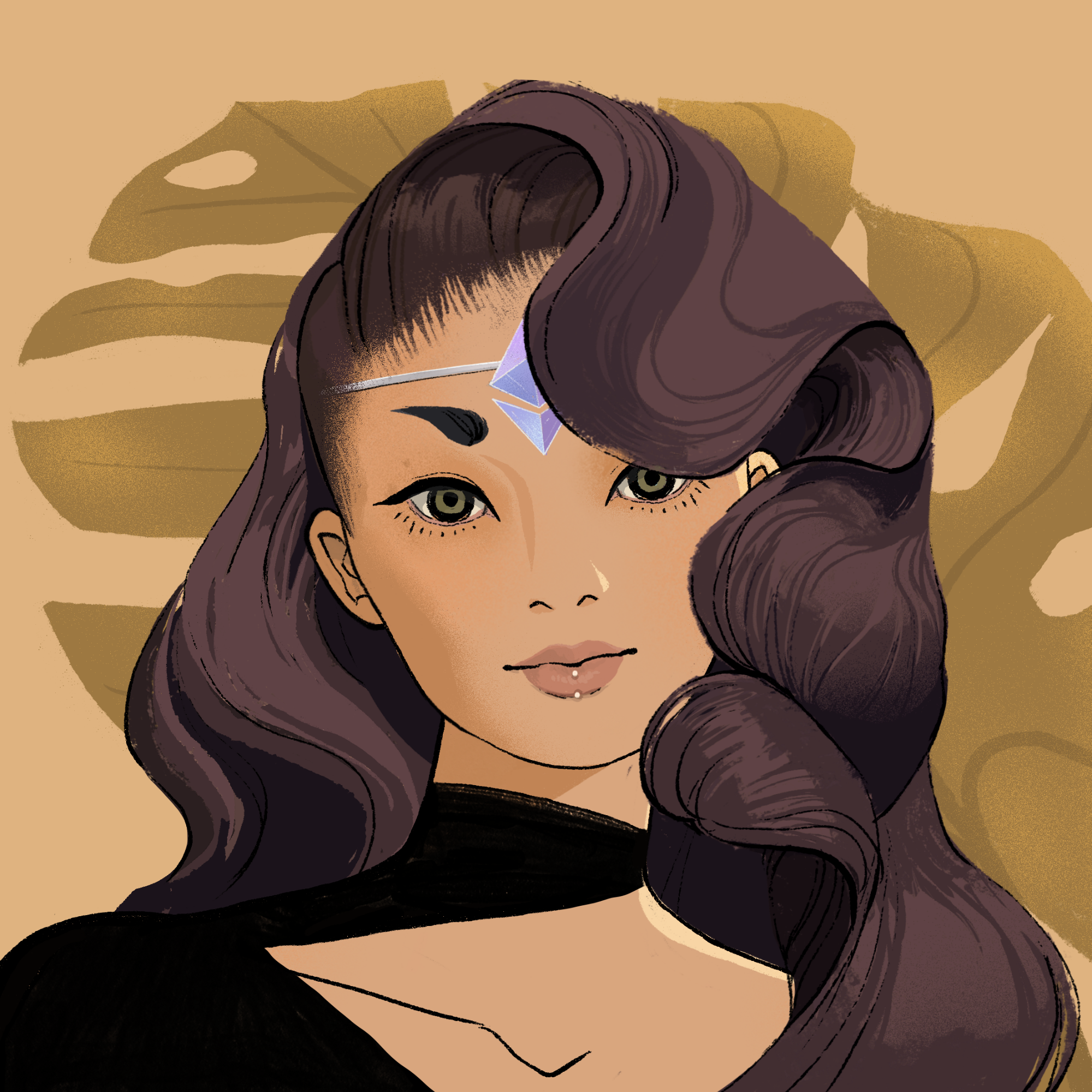 a portrait of Lady suede