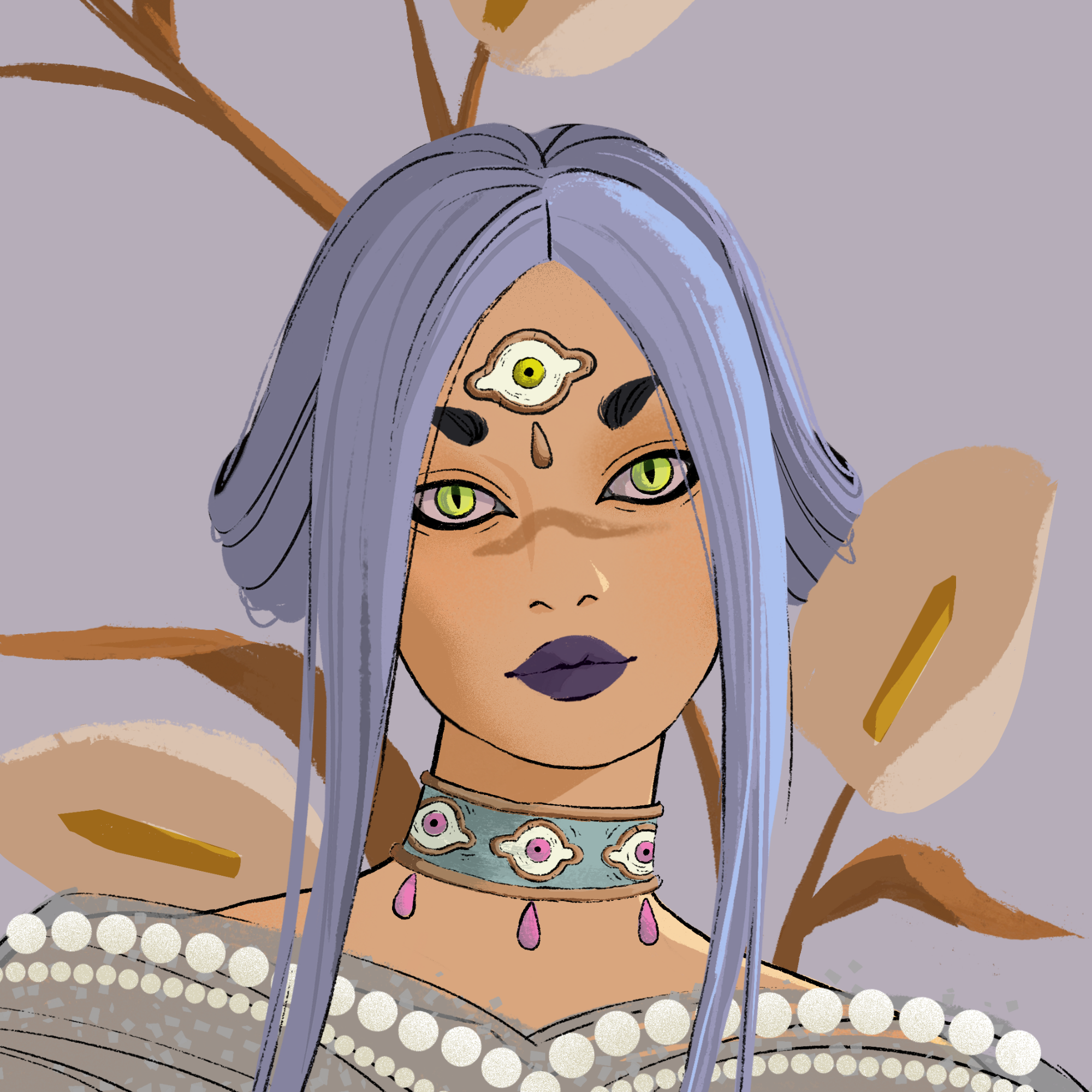 a portrait of Petunia, the overcast sky