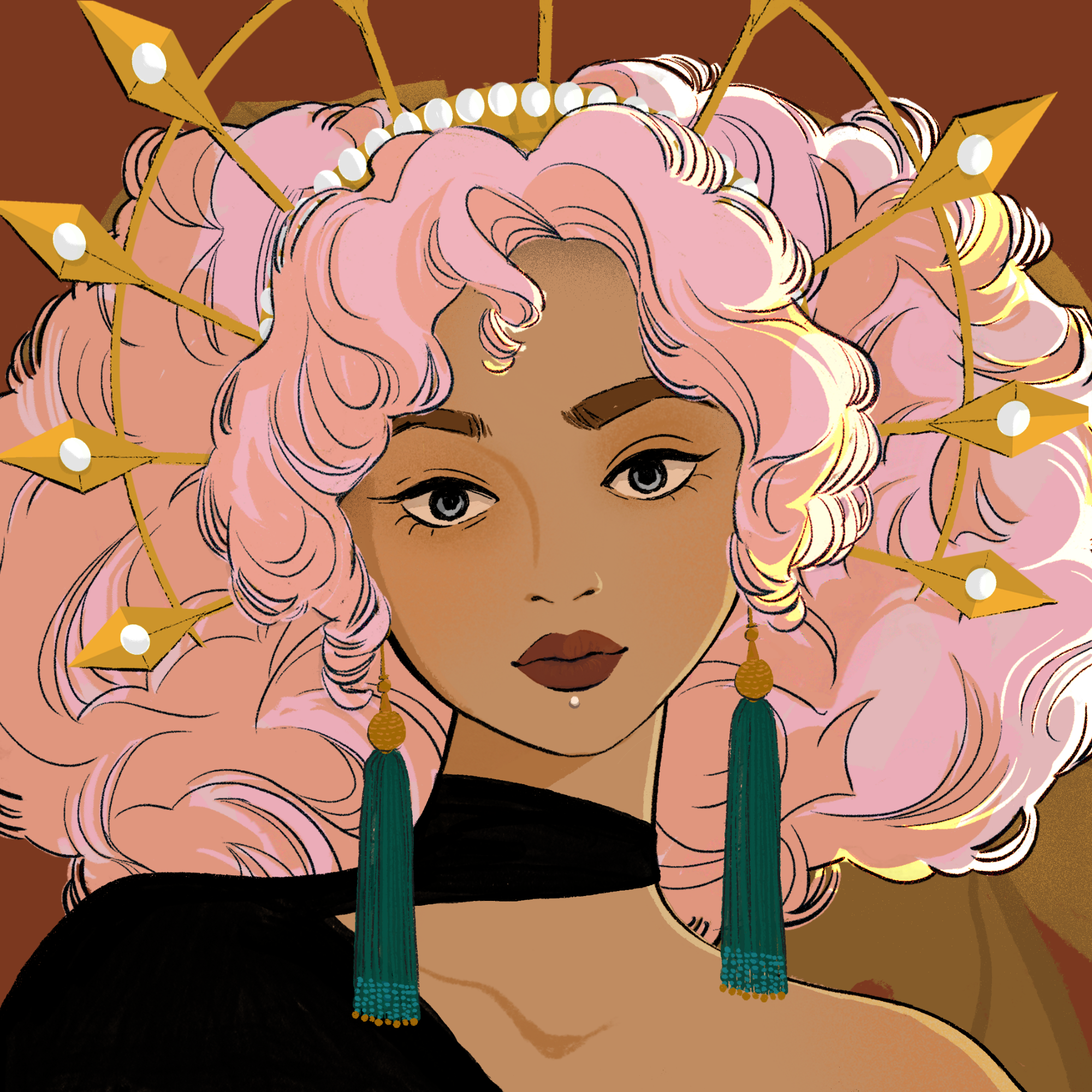 a portrait of Satin, the luxurious crown