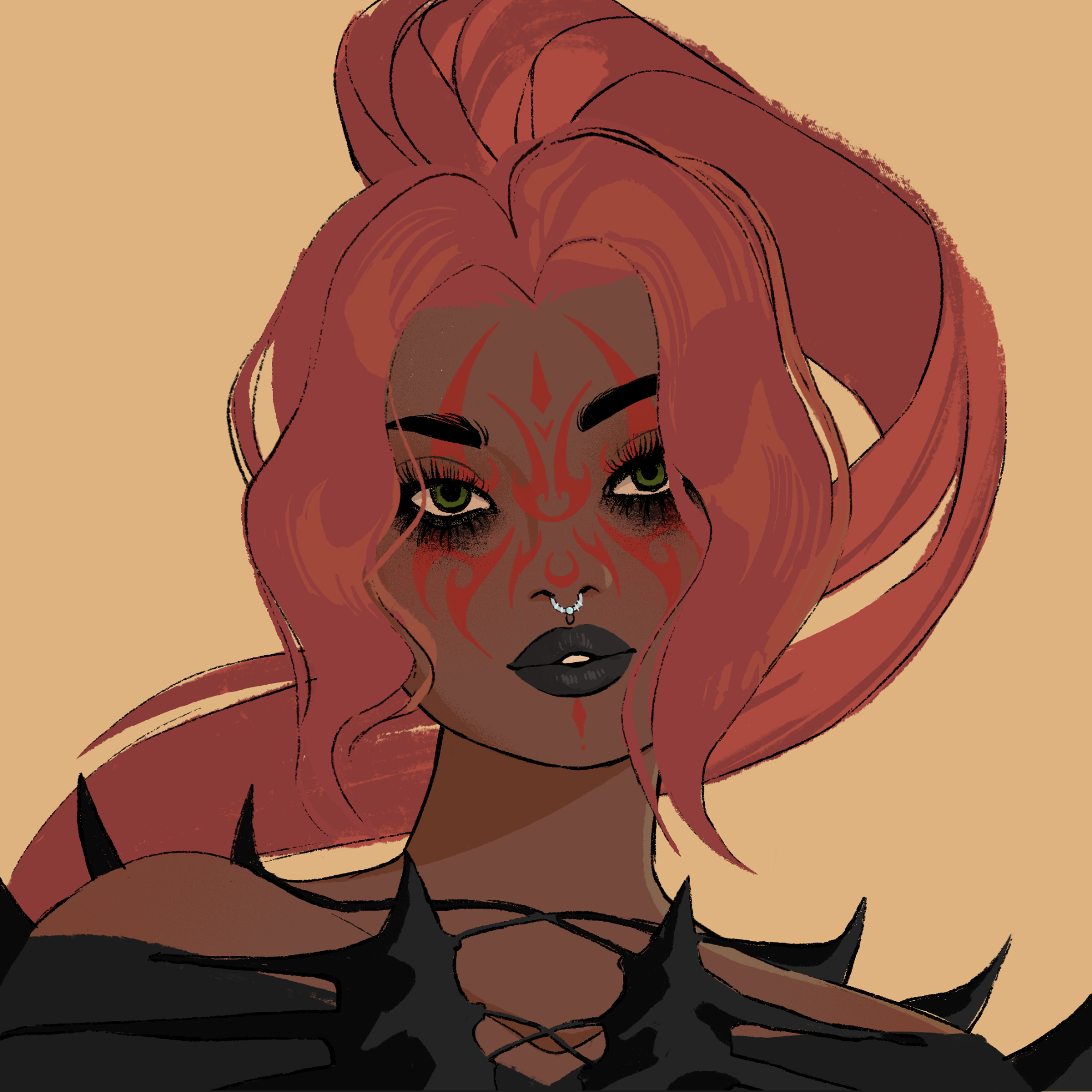 a portrait of Iraya, the flaming matchbox