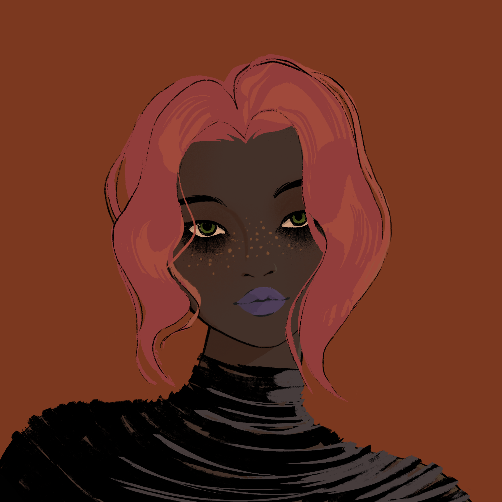 a portrait of Katla the flaming