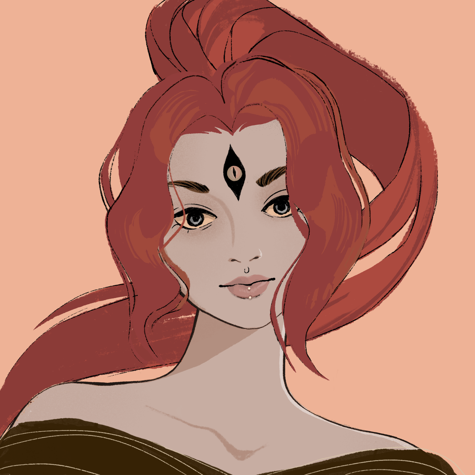 a portrait of Thera, the flaming kindling