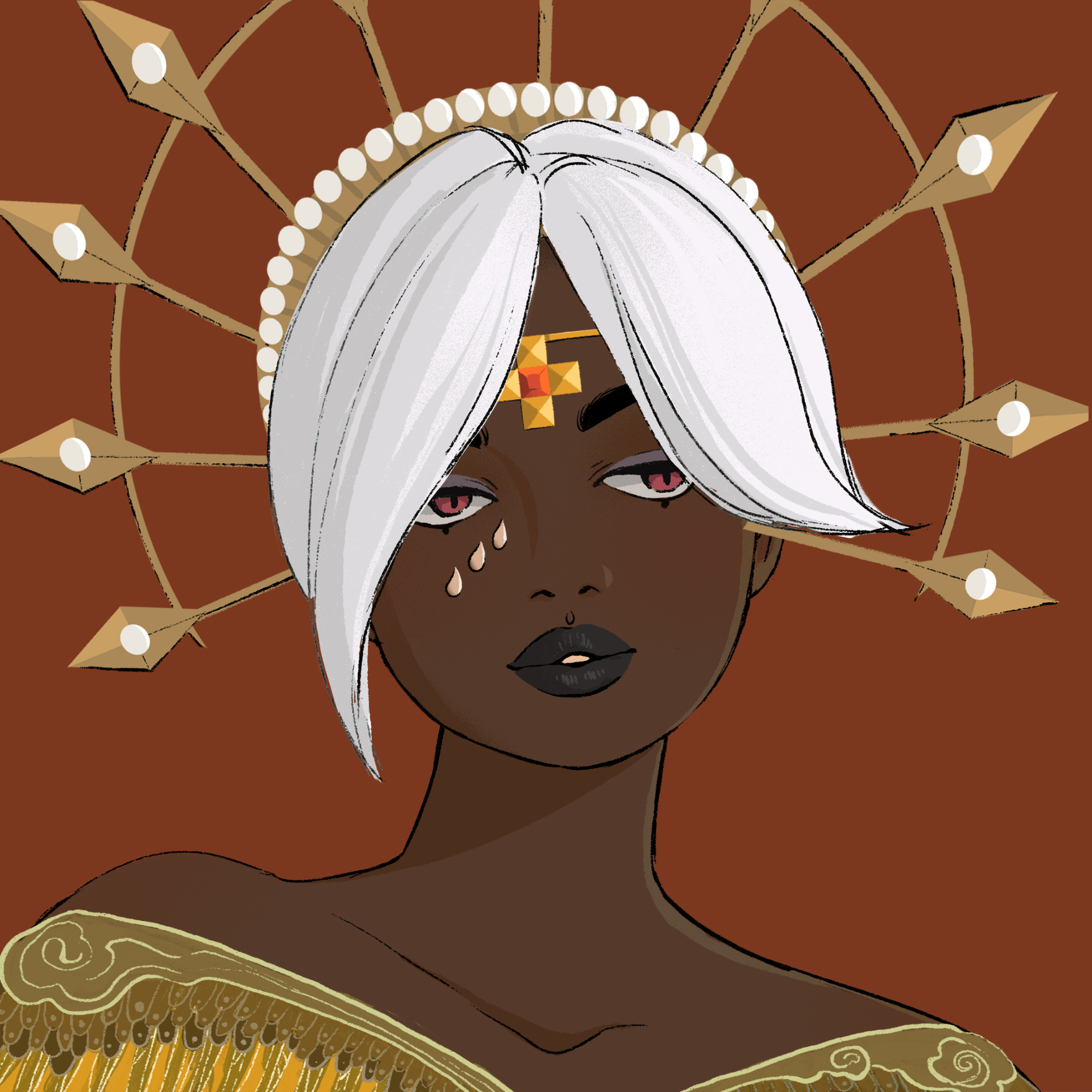 a portrait of Satin, the magenta tambourine